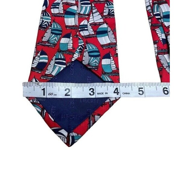 LIBERTY London Sailboat Silk Tie Wide Nautical Red Navy Blue Coastal Preppy EUC - Picture 8 of 9